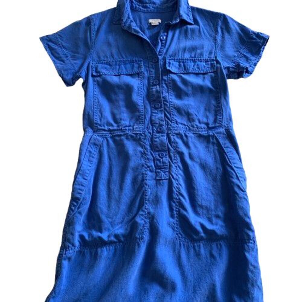 Upcycled J Crew Blue Shirt Mini Dress Nirvana Band Patch Grunge Indie Size 4 - Picture 5 of 7